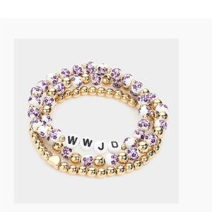 Gold and Purple Beaded Bracelet Set